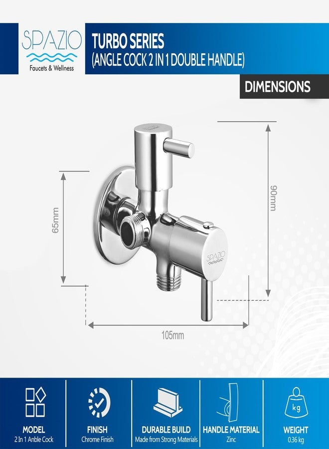 SPAZIO صنبور زاوية Spazio Turbo Series 2 في 1 فضي | صمام زاوية | صنبور زاوية ثنائي الاتجاه (عبوة من قطعة واحدة) لحنفيات الحمام/حوض الغسيل مع شفة جدارية (نوع تركيب على الحائط) - Image 2